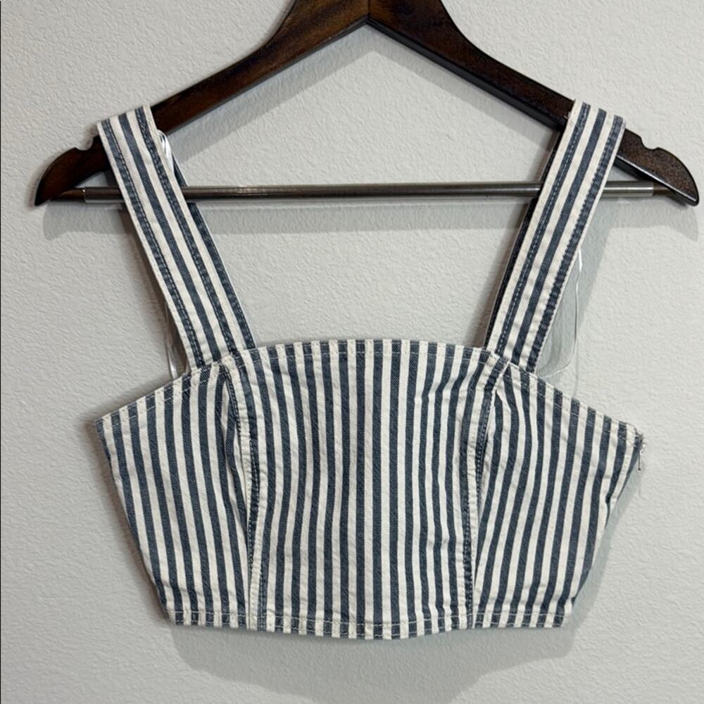 Zara Blue/White Pinstripe Denim Crop Top Tank Top Size S NWT